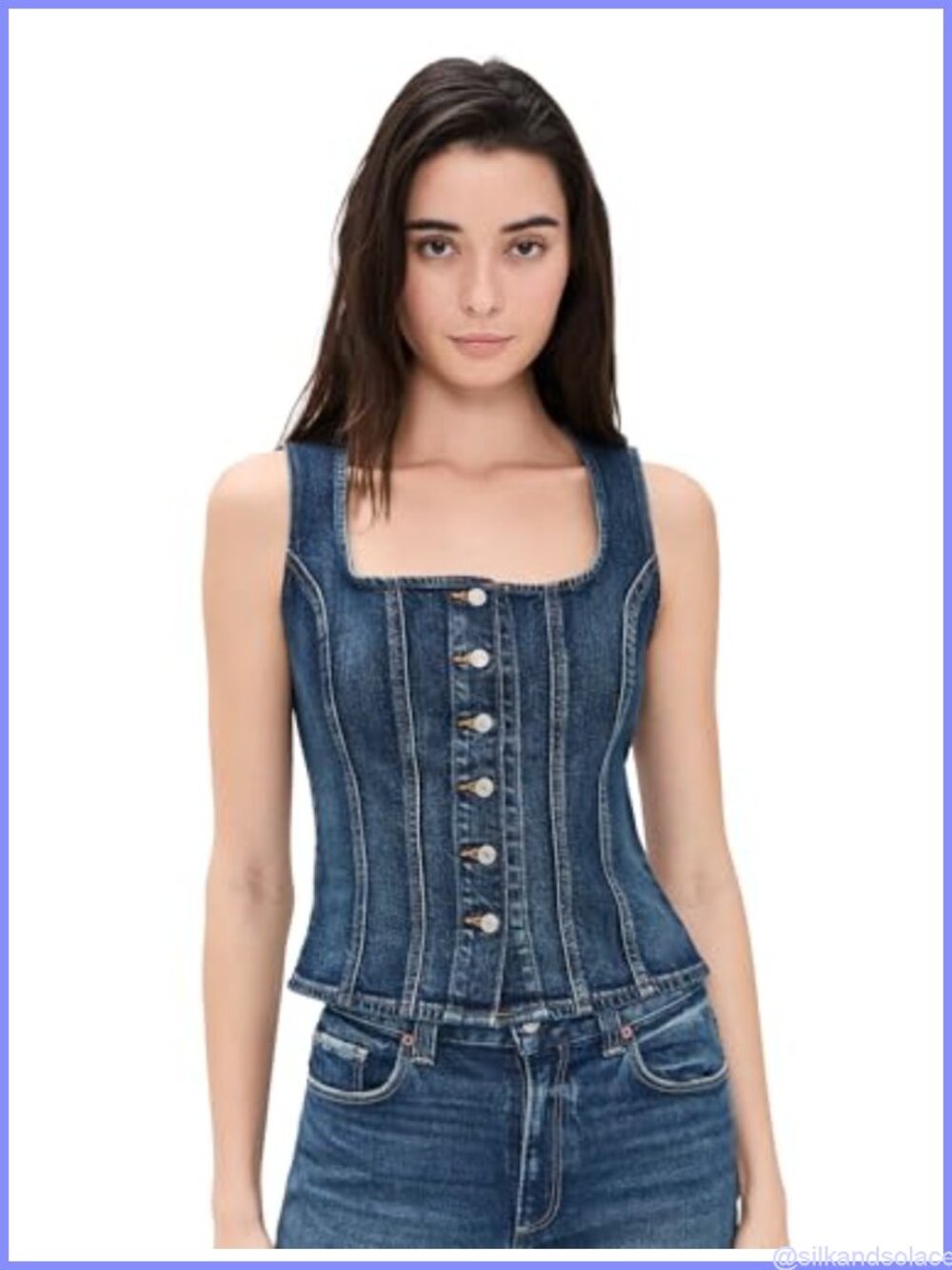 Women's Sleeveless Sculpted Denim Vest Slim Fit Cotton Stretch